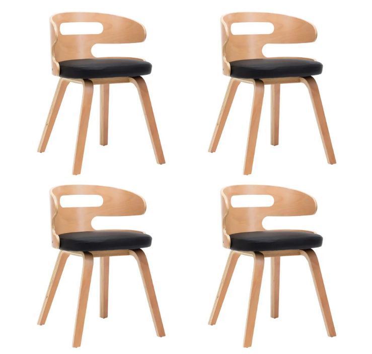 Chaise de salle à manger bois courbé clair et simili cuir noir Laetitia - Lot de 4 - Photo n°1