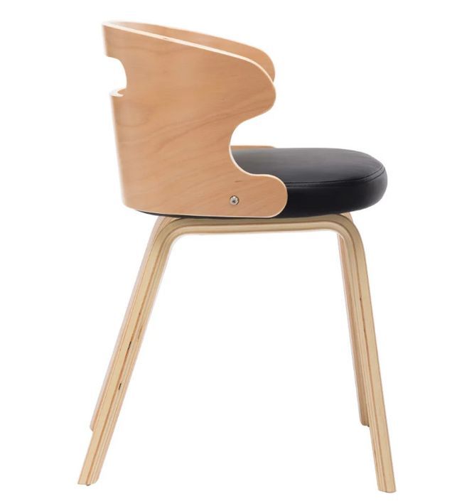 Chaise de salle à manger bois courbé clair et simili cuir noir Laetitia - Lot de 4 - Photo n°5