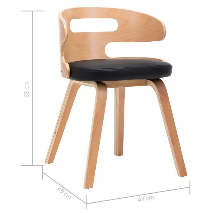 Chaise de salle à manger bois courbé clair et simili cuir noir Laetitia - Lot de 4 - Photo n°7