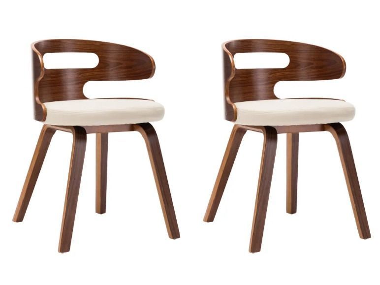 Chaise de salle à manger bois courbé foncé et simili cuir beige Laetitia - Lot de 2 - Photo n°1