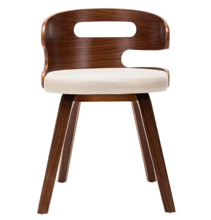 Chaise de salle à manger bois courbé foncé et simili cuir beige Laetitia - Lot de 2 - Photo n°2