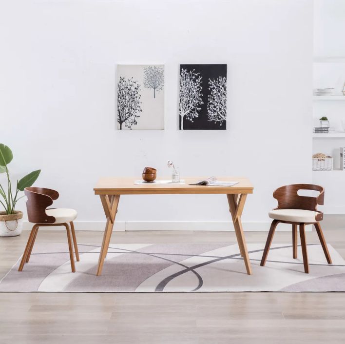 Chaise de salle à manger bois courbé foncé et simili cuir beige Laetitia - Lot de 2 - Photo n°3