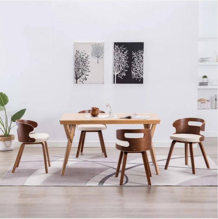 Chaise de salle à manger bois courbé foncé et simili cuir beige Laetitia- Lot de 4 - Photo n°3