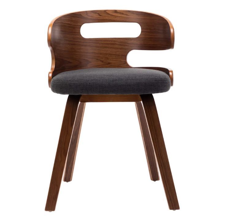 Chaise de salle à manger bois courbé foncé et tissu gris Laetitia - Lot de 2 - Photo n°2