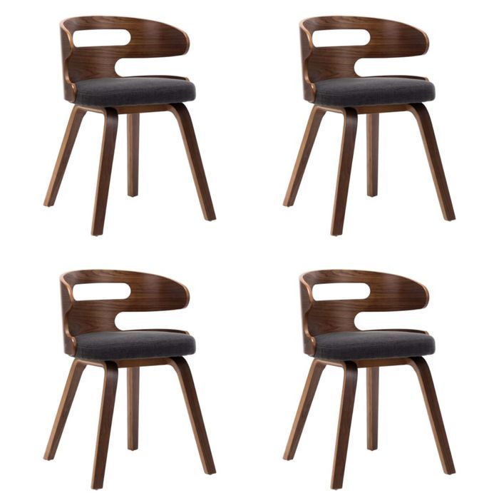 Chaise de salle à manger bois courbé foncé et tissu gris Laetitia - Lot de 4 - Photo n°1
