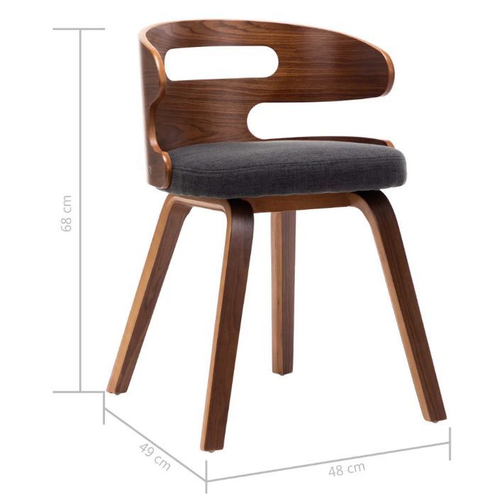 Chaise de salle à manger bois courbé foncé et tissu gris Laetitia - Lot de 4 - Photo n°7