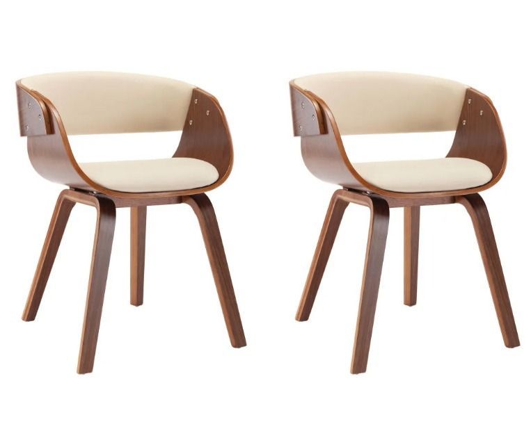 Chaise de salle à manger bois foncé et simili cuir beige Onetop - Lot de 2 - Photo n°1