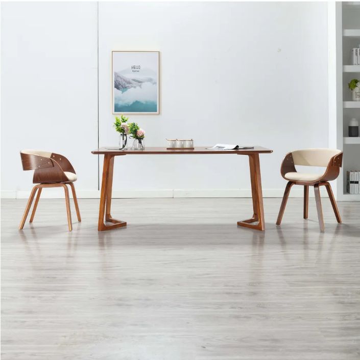 Chaise de salle à manger bois foncé et simili cuir beige Onetop - Lot de 2 - Photo n°3