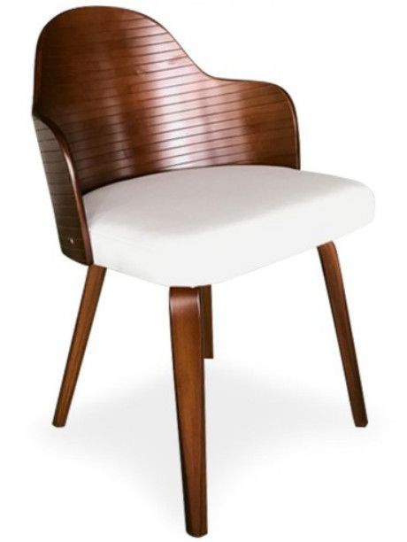 Chaise de salle à manger bois foncé et simili cuir blanc Pala - Lot de 2 - Photo n°2