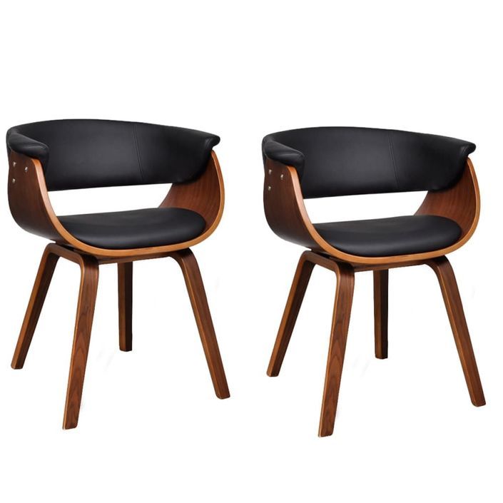 Chaise de salle à manger bois marron courbé et similicuir noir Kobaly- Lot de 2 - Photo n°1