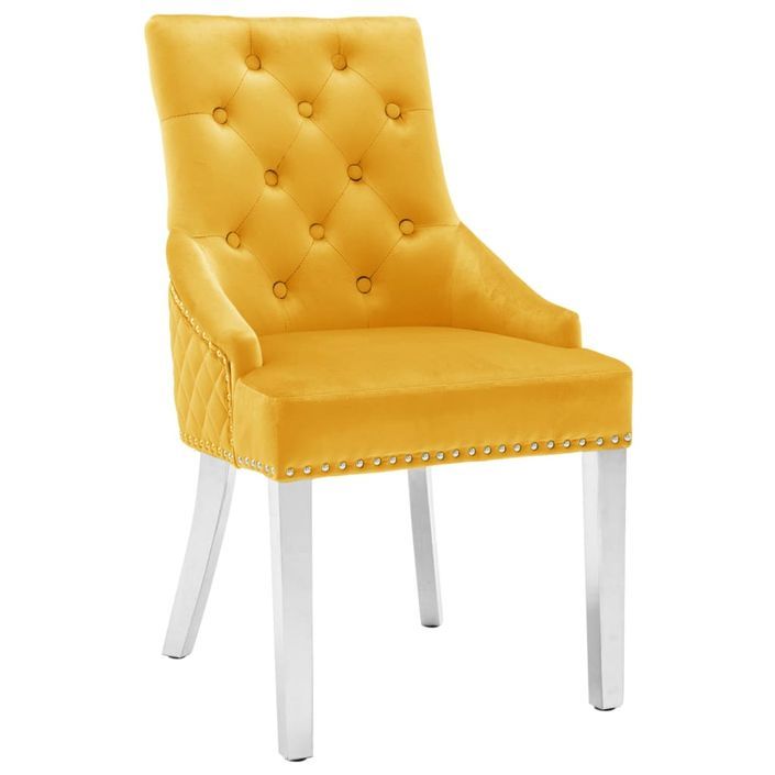 Chaise de salle à manger capitonnée velours jaune King - Photo n°1