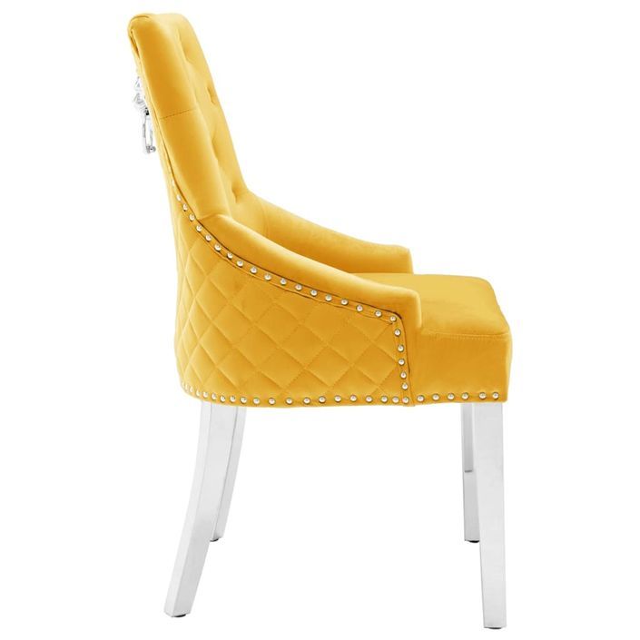 Chaise de salle à manger capitonnée velours jaune King - Photo n°5