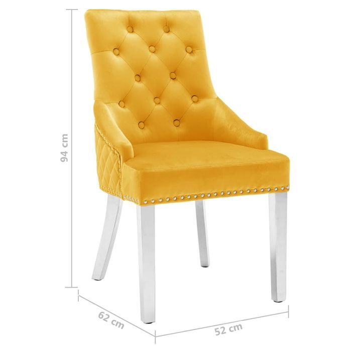 Chaise de salle à manger capitonnée velours jaune King - Photo n°7
