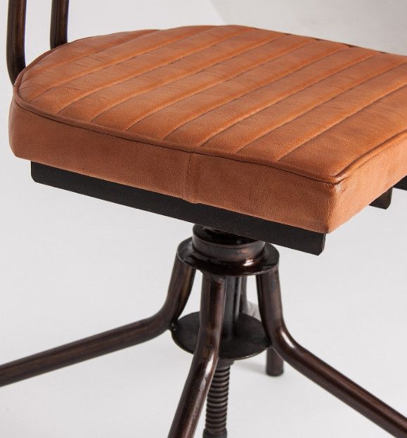Chaise de salle à manger cuir marron et bois clair Lazar - Photo n°5