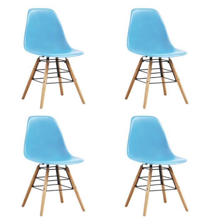 Chaise de salle à manger polypropylène bleu et hêtre clair Presta - Lot de 4 - Photo n°1