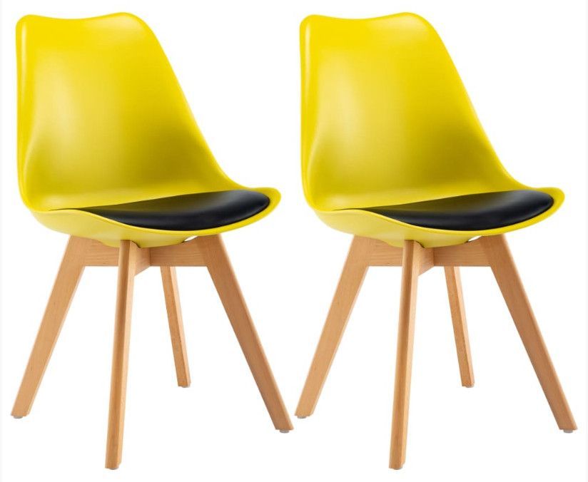 Chaise de salle à manger polypropylène jaune et coussin simili cuir Kitoanoir - Lot de 2 - Photo n°2