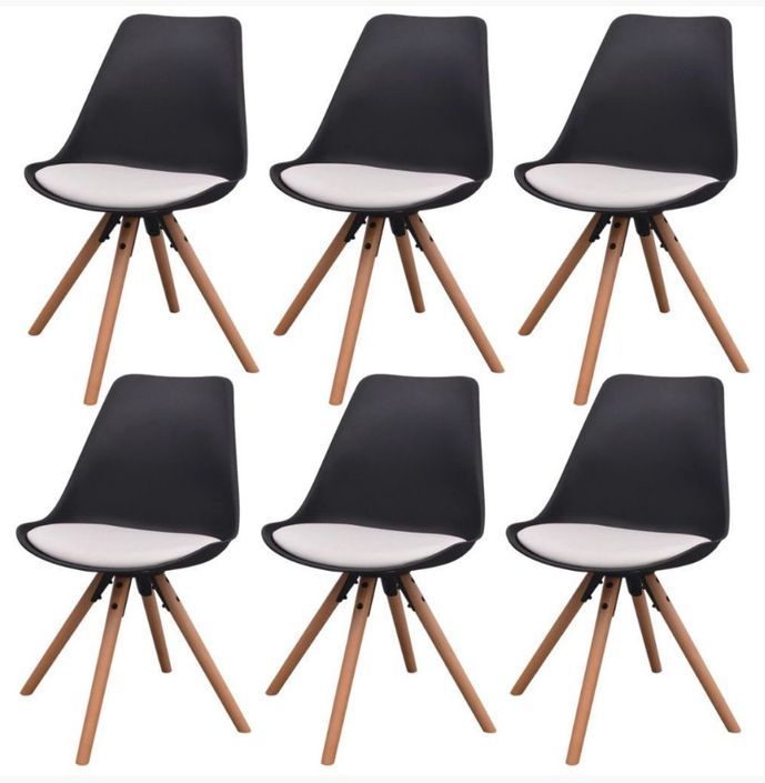 Chaise de salle à manger polypropylène noir et coussin simili cuir blanc Gere - Lot de 6 - Photo n°1