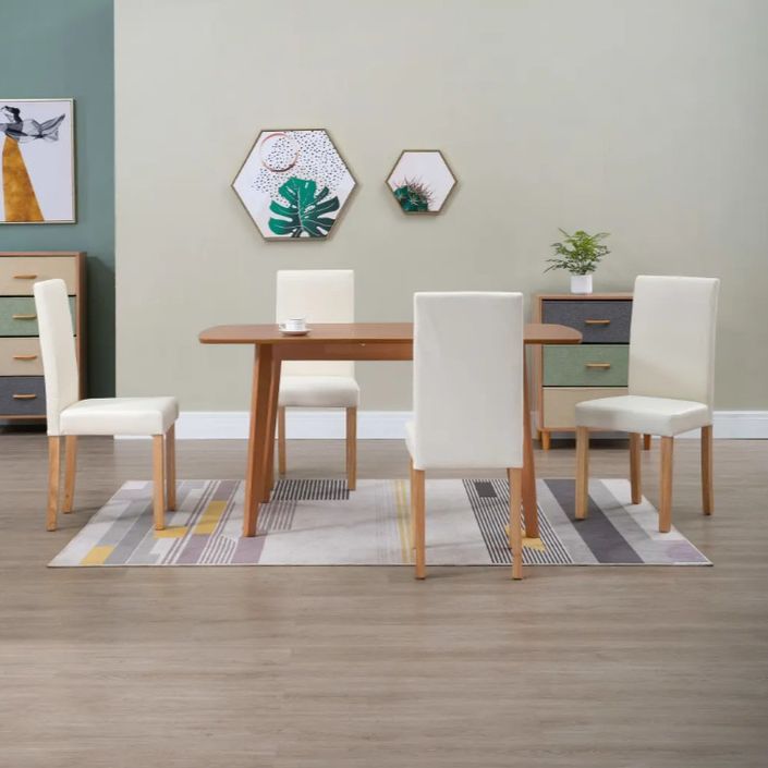 Chaise de salle à manger simili cuir beige et bois clair Hertie - Lot de 4 - Photo n°4