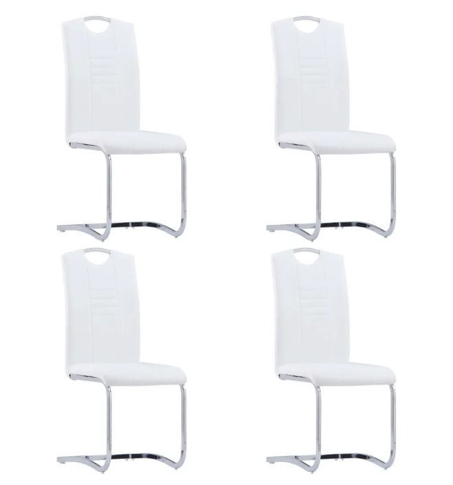 Chaise de salle à manger simili cuir blanc et métal chromé Divine - Lot de 4 - Photo n°1