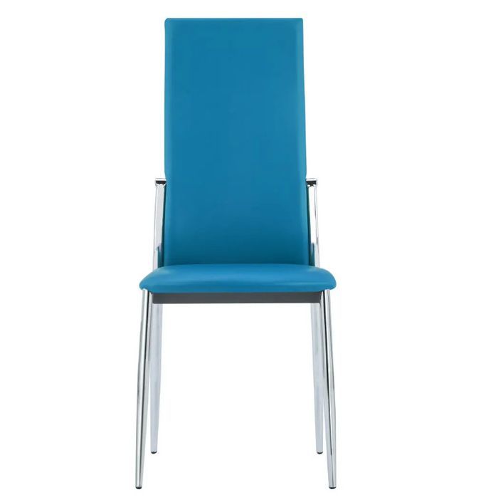 Chaise de salle à manger simili cuir bleu et métal chromé Angie - Lot de 2 - Photo n°3