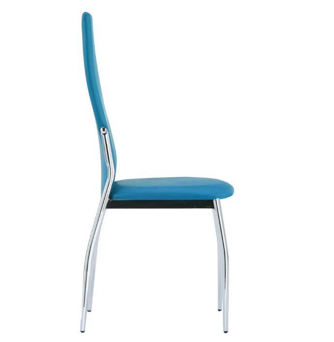 Chaise de salle à manger simili cuir bleu et métal chromé Angie - Lot de 2 - Photo n°4