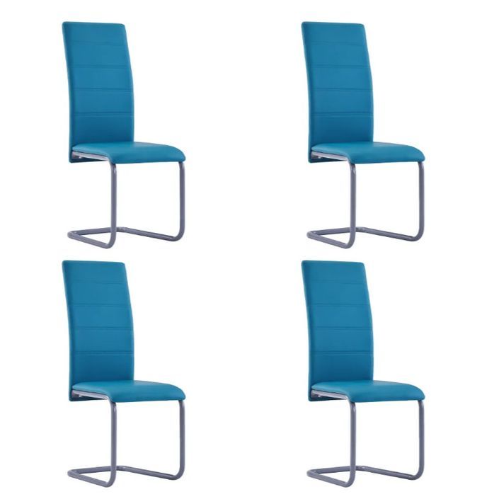 Chaise de salle à manger simili cuir bleu et métal gris Feedy - Lot de 4 - Photo n°1