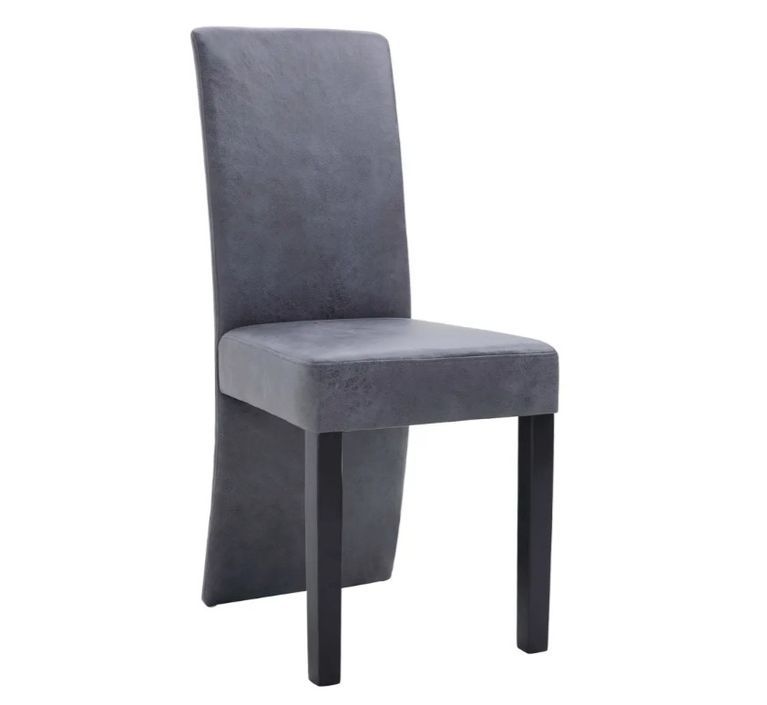 Chaise de salle à manger simili cuir daim gris et bois noir Conor - Lot de 4 - Photo n°1