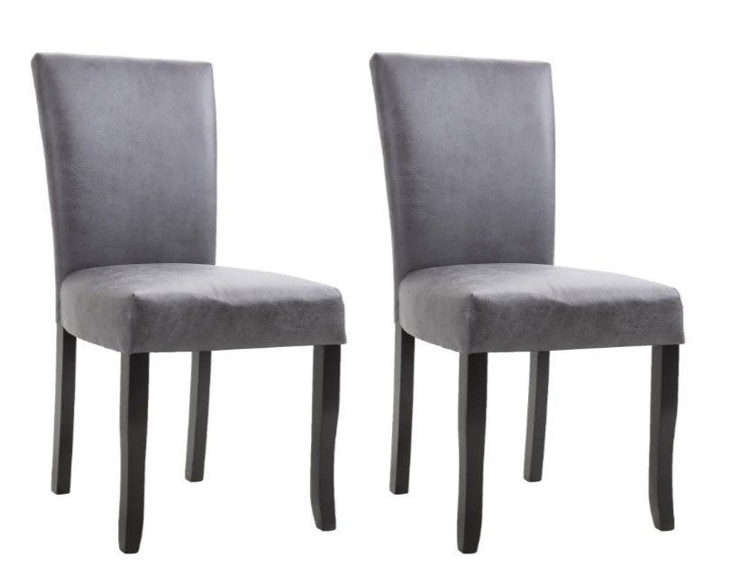 Chaise de salle à manger simili cuir daim gris et bois noir Kelly - Lot de 2 - Photo n°1
