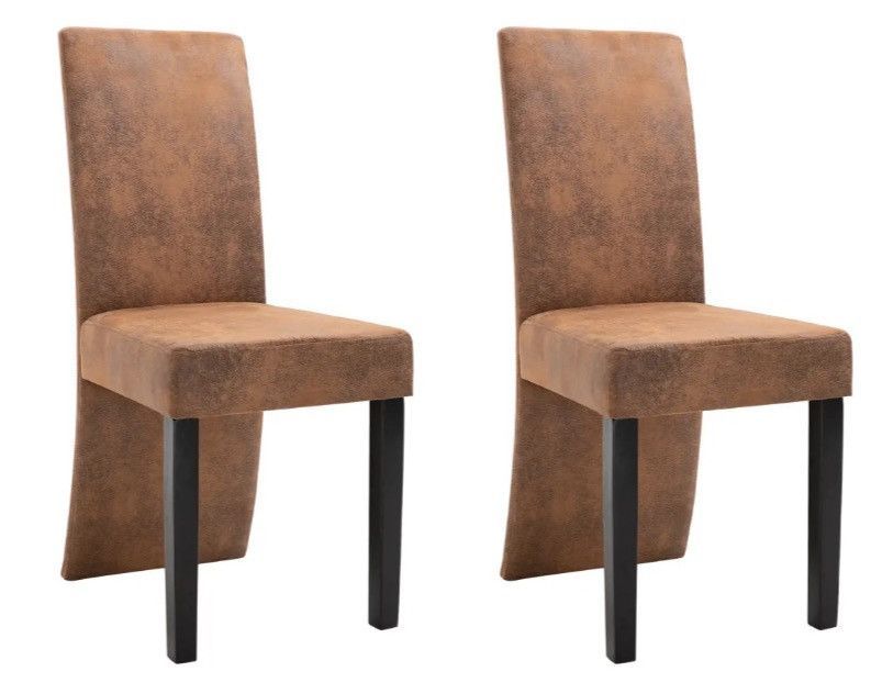 Chaise de salle à manger simili cuir daim marron et bois noir Conor - Lot de 2 - Photo n°1