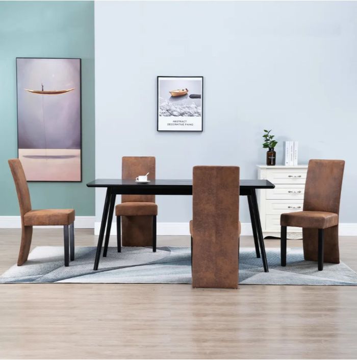 Chaise de salle à manger simili cuir daim marron et bois noir Conor - Lot de 4 - Photo n°3