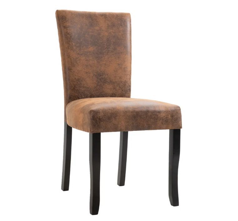 Chaise de salle à manger simili cuir daim marron et bois noir Kelly - Lot de 2 - Photo n°2