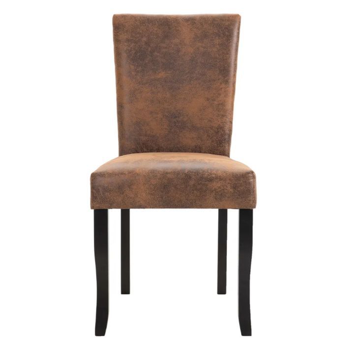 Chaise de salle à manger simili cuir daim marron et bois noir Kelly - Lot de 2 - Photo n°3