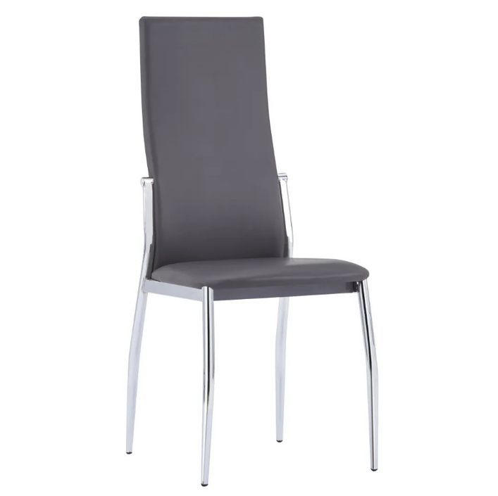 Chaise de salle à manger simili cuir gris et métal chromé Angie - Lot de 2 - Photo n°2