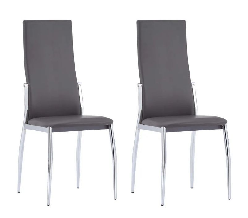 Chaise de salle à manger simili cuir gris et métal chromé Angie - Lot de 2 - Photo n°1