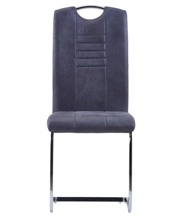 Chaise de salle à manger simili cuir gris et métal chromé Divine - Lot de 4 - Photo n°3