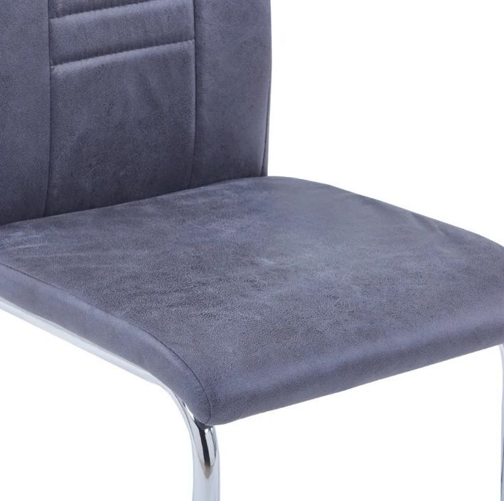Chaise de salle à manger simili cuir gris et métal chromé Patchou - Lot de 4 - Photo n°6