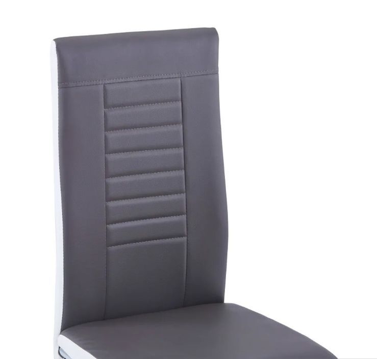 Chaise de salle à manger simili cuir gris foncé et métal chromé Patchou - Lot de 4 - Photo n°6
