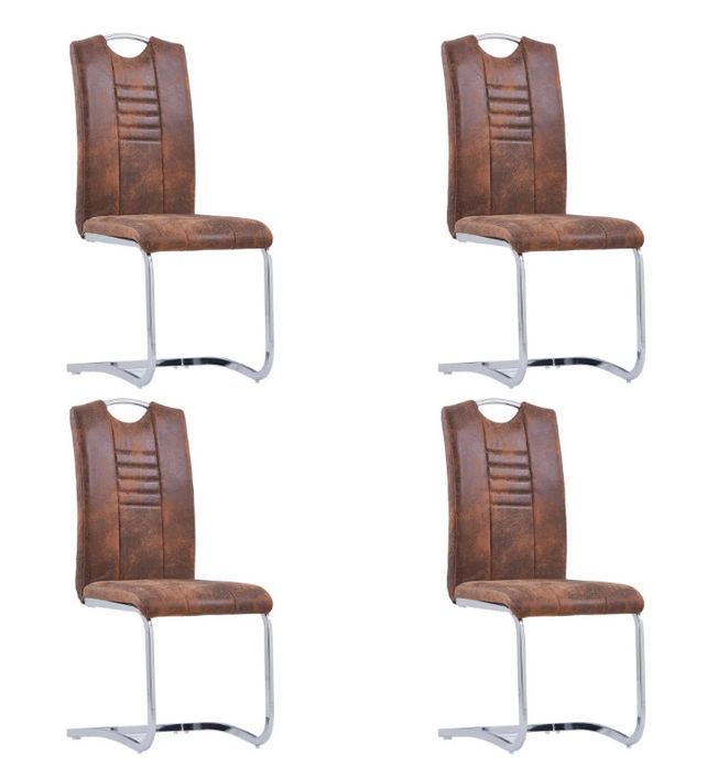 Chaise de salle à manger simili cuir marron et métal chromé Divine - Lot de 4 - Photo n°1