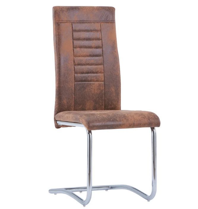 Chaise de salle à manger simili cuir marron et métal chromé Patchou - Lot de 2 2 - Photo n°2
