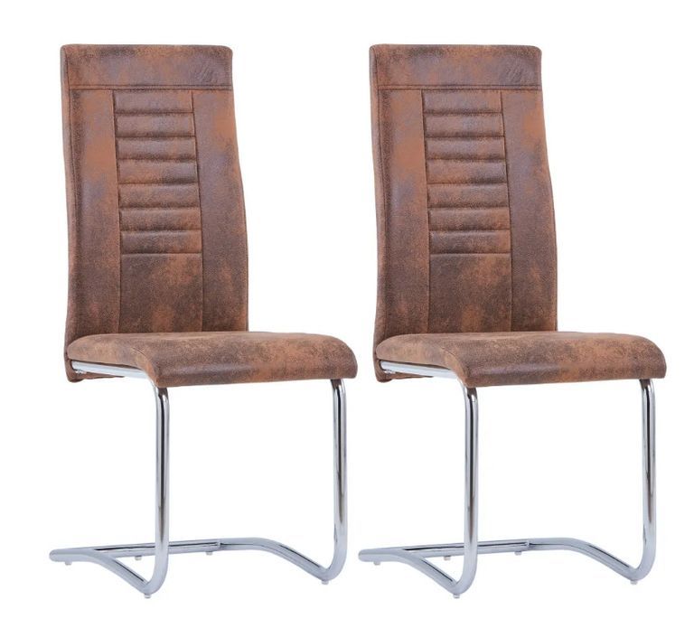 Chaise de salle à manger simili cuir marron et métal chromé Patchou - Lot de 2 2 - Photo n°1
