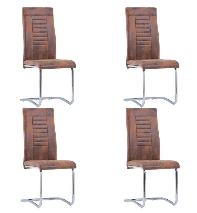 Chaise de salle à manger simili cuir marron et métal chromé Patchou - Lot de 4 - Photo n°1