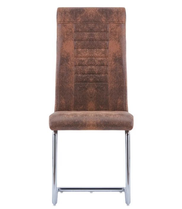 Chaise de salle à manger simili cuir marron et métal chromé Patchou - Lot de 4 - Photo n°3