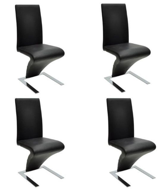 Chaise de salle à manger simili cuir noir et pieds métal chromé Typh - Lot de 4 - Photo n°1