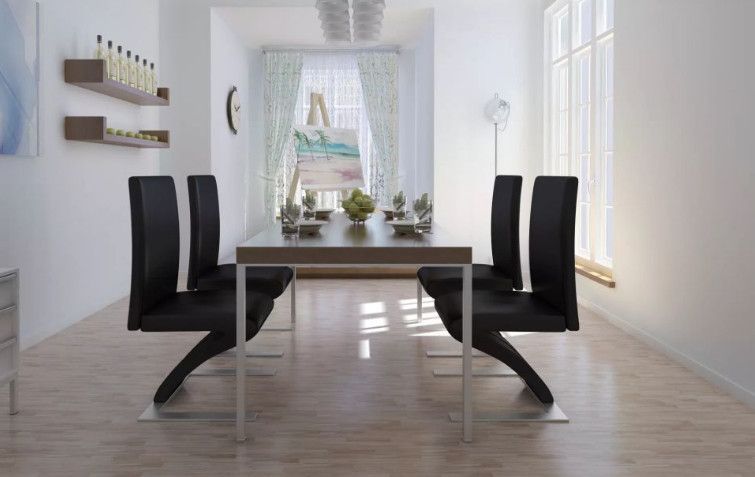 Chaise de salle à manger simili cuir noir et pieds métal chromé Typh - Lot de 4 - Photo n°3