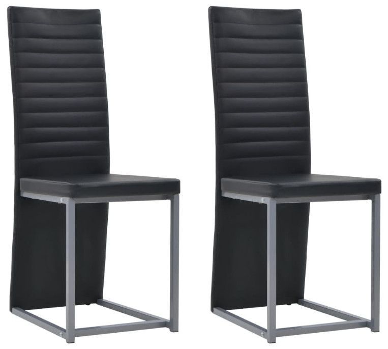 Chaise de salle à manger simili cuir noir et pieds métal gris Lim - Lot de 2 - Photo n°2