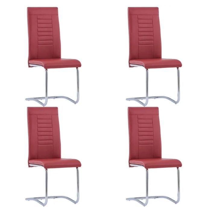 Chaise de salle à manger simili cuir rouge bordeaux et métal chromé Patchou - Lot de 4 - Photo n°1