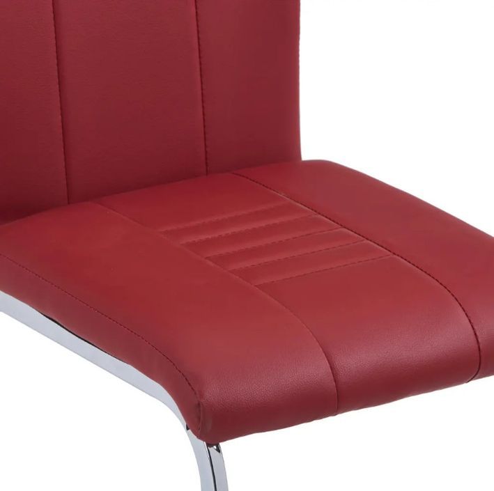 Chaise de salle à manger simili cuir rouge et métal chromé Divine - Lot de 4 - Photo n°5