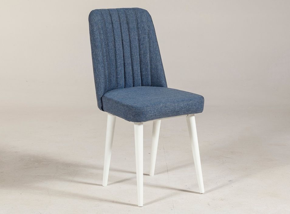 Chaise de salle à manger tissu bleu et bois de pin blanc Mareva - Photo n°1