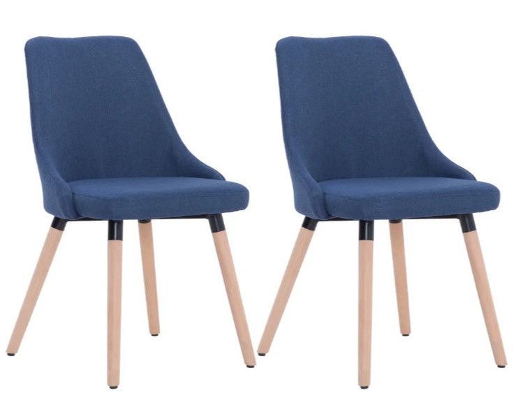 Chaise de salle à manger tissu bleu et pieds bois clair Kenny - Lot de 2 - Photo n°1