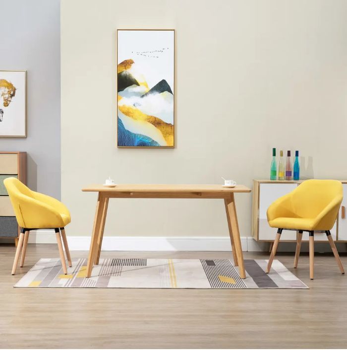 Chaise de salle à manger tissu jaune et hêtre massif clair Packie - Lot de 2 - Photo n°3
